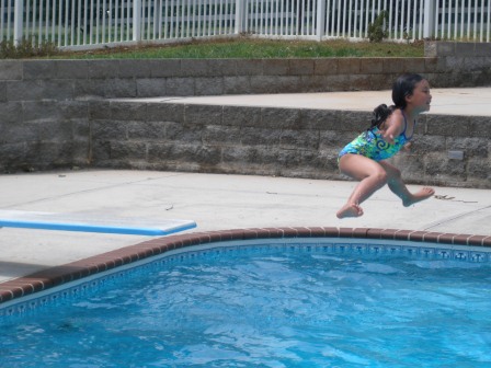 Kasen jumping off the diving board